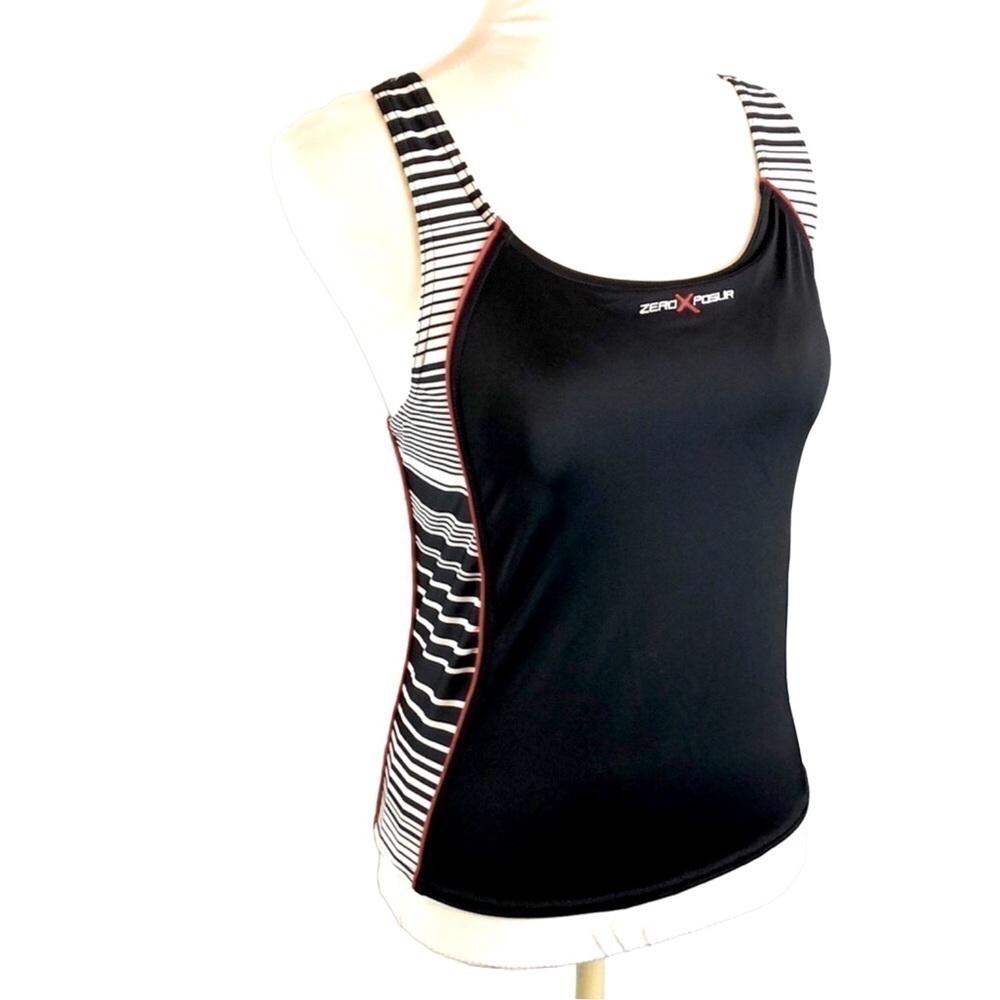 Zero XPosur Black Striped Tank Swim Top‎
